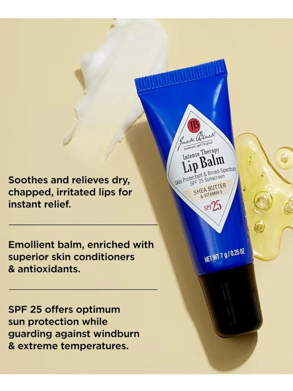 Jack Black Shea Butter Lip Balm SPF 25 Hydrating Sunscreen Protection NWT